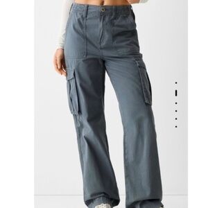 BERSHKA Blue adjustable waist cargo pants